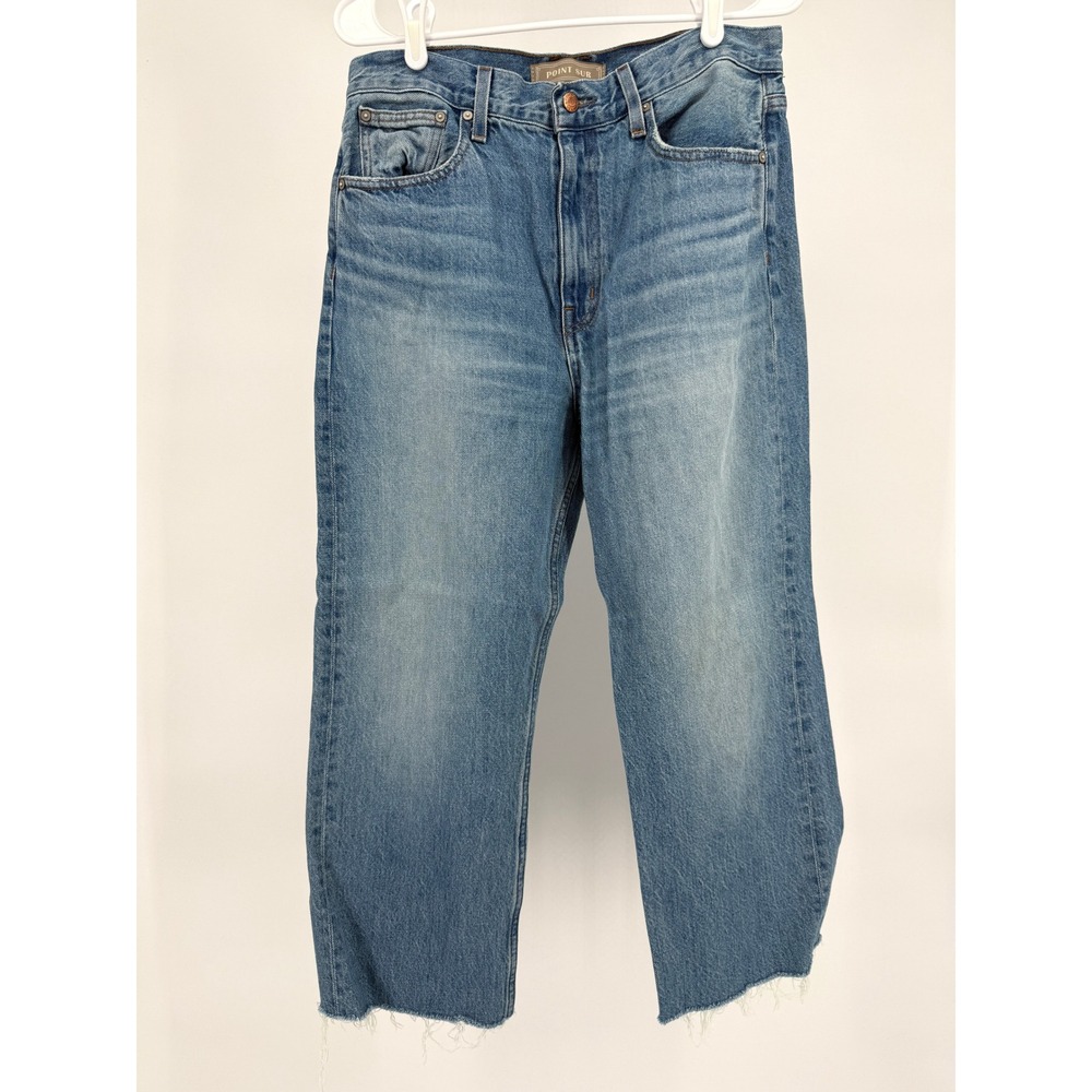 POINT SUR Denim Cropped Wide Leg Jeans Raw‎ Hem Blue Size 29
